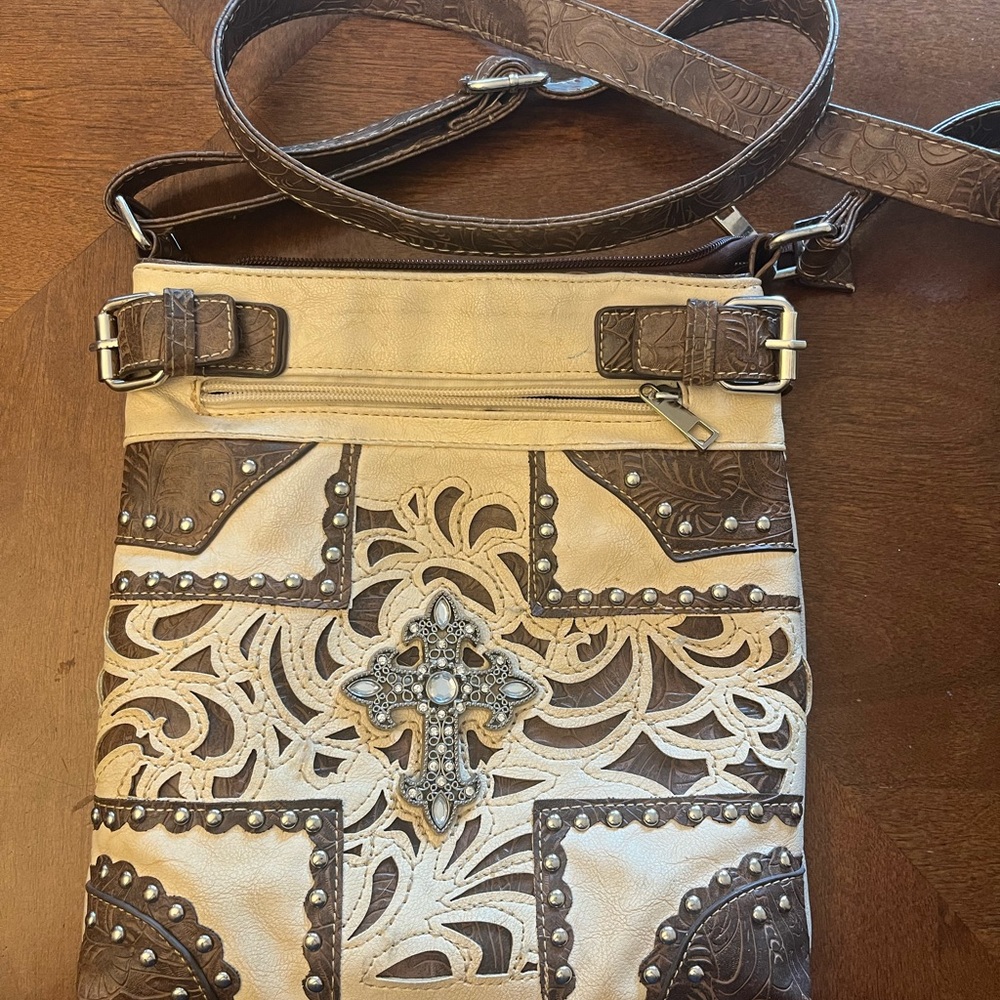 Brown and Cream Crossbody Bag